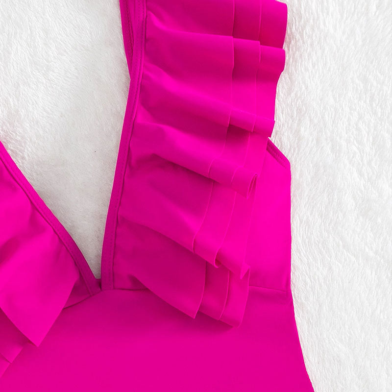 Damen Einteiler Badeanzug mit verspieltem Rüschendesign R&B