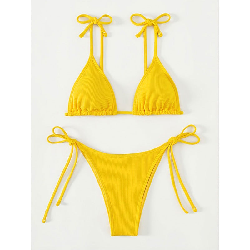 Damen Triangel-Bikini-Set mit Schnürausschnitt und hohem Beinausschnitt R&B