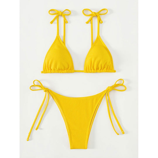 Damen Triangel-Bikini-Set mit Schnürausschnitt und hohem Beinausschnitt R&B