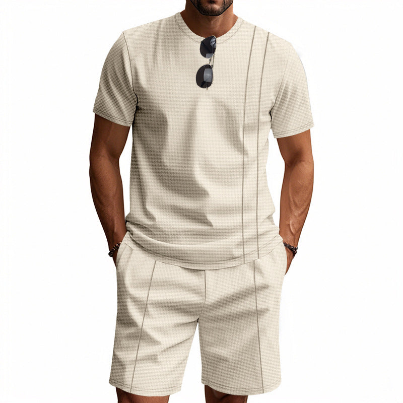 Herren nan atmungsaktives Strukturjersey-Kurzarmshirt mit passender Bundfalten-Shorts R&B