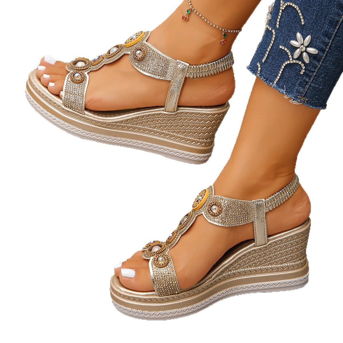 Damen Wedge-Sandalen mit funkelnden Verzierungen und anatomischem Fußbett R&B