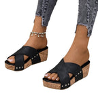 Damen Wedge-Pantoletten mit verstellbarem Riemendesign und Korkabsatz R&B