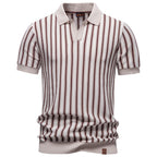 Herren nan gestreiftes Strickpoloshirt kurzarm aus feiner Baumwollmischung mit Polokragen und Rippbündchen R&B