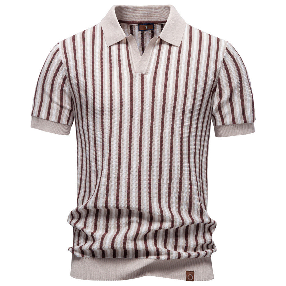 Herren nan gestreiftes Strickpoloshirt kurzarm aus feiner Baumwollmischung mit Polokragen und Rippbündchen R&B