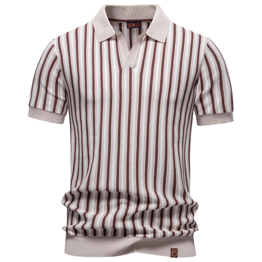 Herren nan gestreiftes Strickpoloshirt kurzarm aus feiner Baumwollmischung mit Polokragen und Rippbündchen R&B