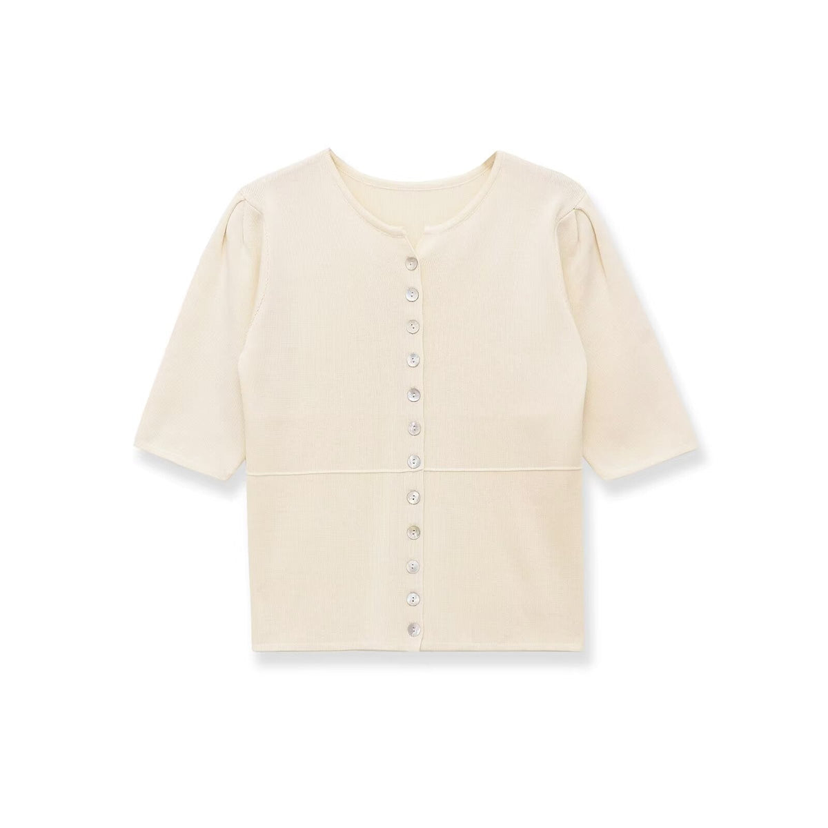 Damen kurzärmlige Strickjacke mit Knöpfen und raffinierter Raffung R&B