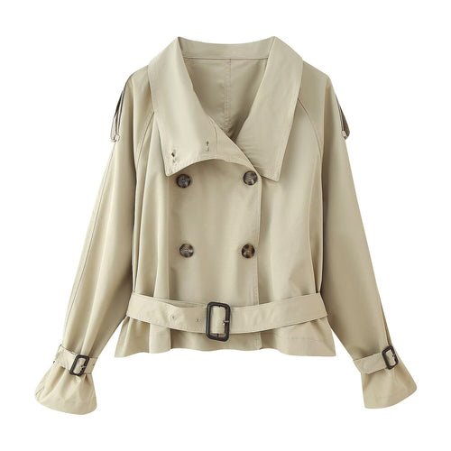 Damen modische Kurzjacke mit zwei Reihen Knöpfen und breitem Kragen R&B