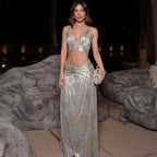 Damen Zweiteiliges glitzerndes Maxikleid mit raffinierten Schnürdetails R&B