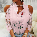 Damen Bluse mit Cut-Out-Ärmeln und floralem Design