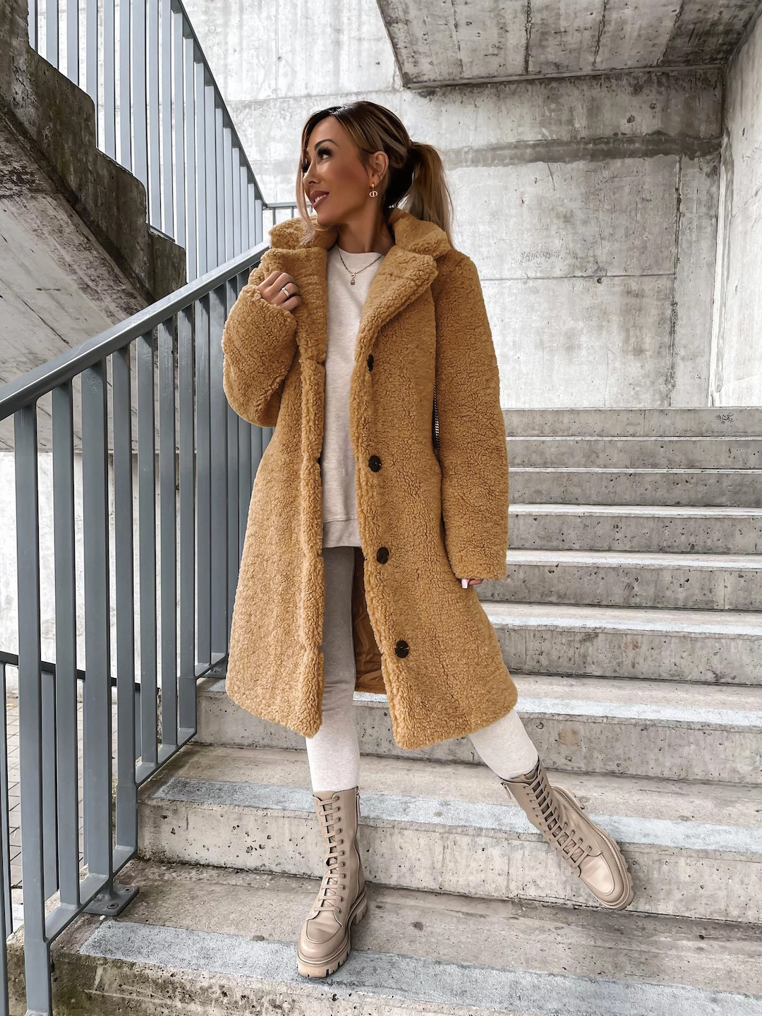 R&B | Damen Winter Teddy Mantel Lang