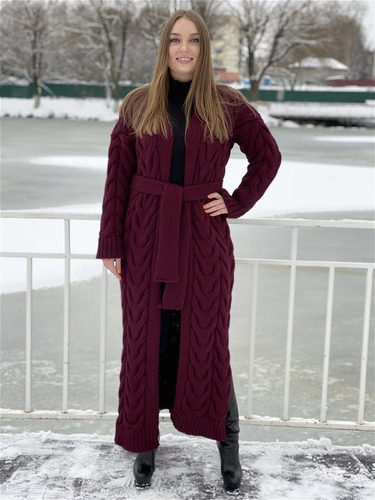 Damen Grobstrickmantel mit offenem Schnitt und praktischen Taschen R&B
