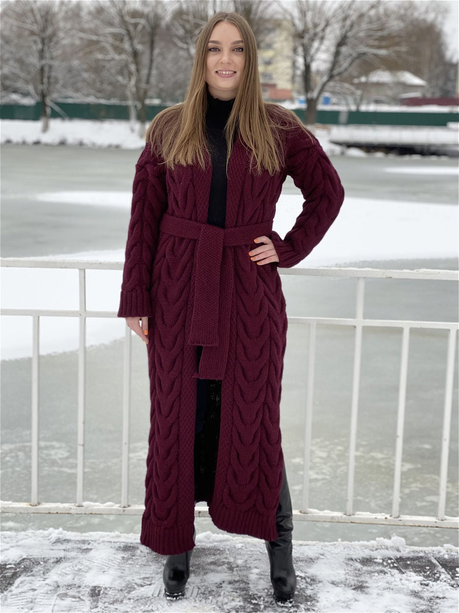 Damen Grobstrick-Mantel mit markantem Zopfdesign und offenem Schnitt R&B