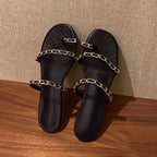 Damen elegante Zehentrenner-Sandalen mit modischen Gliederketten-Details R&B