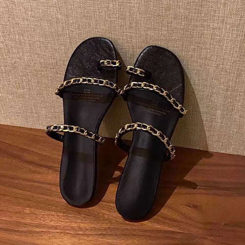 Damen elegante Zehentrenner-Sandalen mit modischen Gliederketten-Details R&B