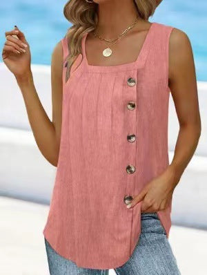 Damen ärmelloses Blusenshirt mit Knopfleiste und sommerlichem Schnitt R&B