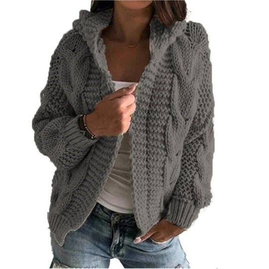 Damen Strickjacke mit voluminösem Zopfmuster und lässigem Schnitt R&B