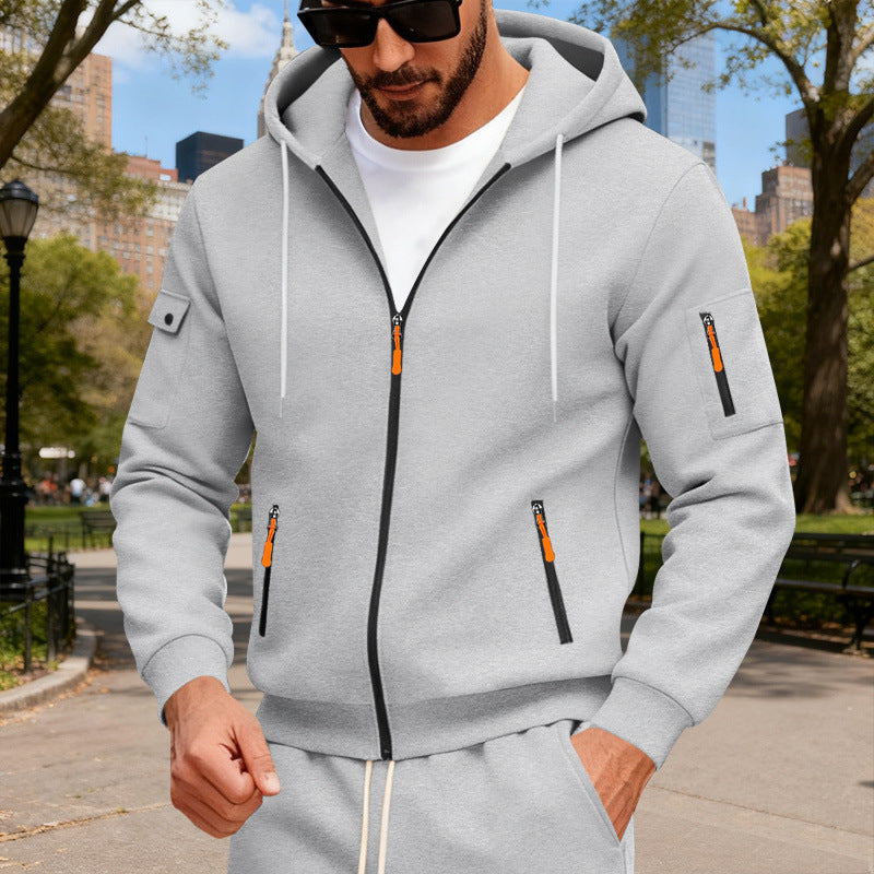 Herren Sportliche Zip-Hoodie mit Innovativen Reißverschlusstaschen R&B