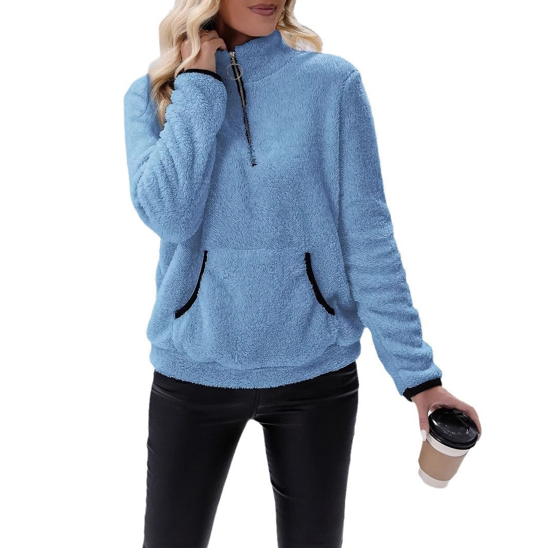 Damen kuschelige Fleece-Pullover mit Halbzipper R&B
