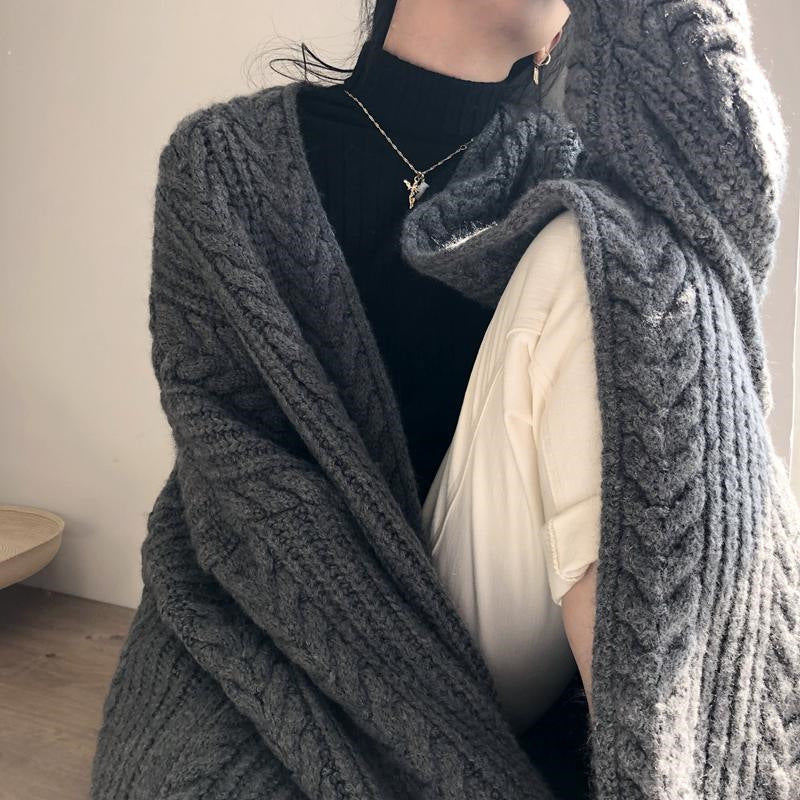 Damen Grober Strickcardigan mit oversized Schnitt und Rautenmuster R&B