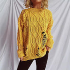 Damen Grobstrickpullover mit einzigartigem Zopfmuster und ausgefransten Details R&B