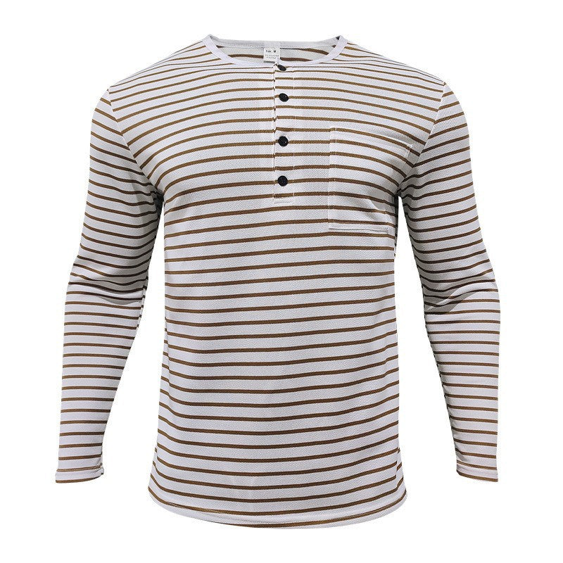 Herren Langarmshirt mit gestreiftem Design und Knopfleiste R&B