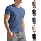 Herren nan meliertes Funktions-T-Shirt mit Rundhalsausschnitt, leichter Baumwollmischung und atmungsaktiver Struktur R&B