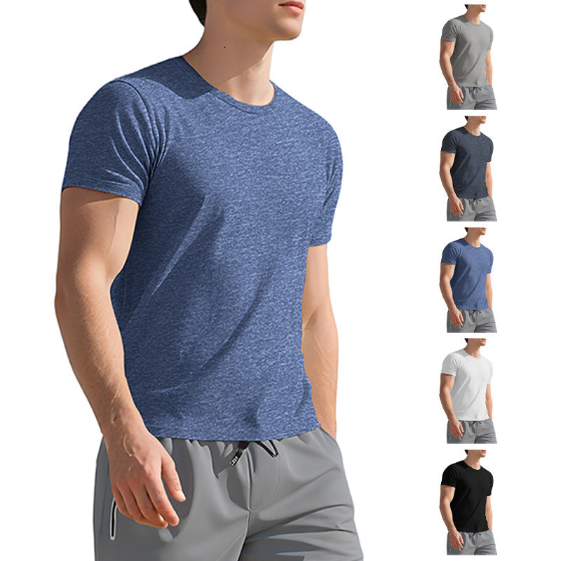 Herren nan meliertes Funktions-T-Shirt mit Rundhalsausschnitt, leichter Baumwollmischung und atmungsaktiver Struktur R&B