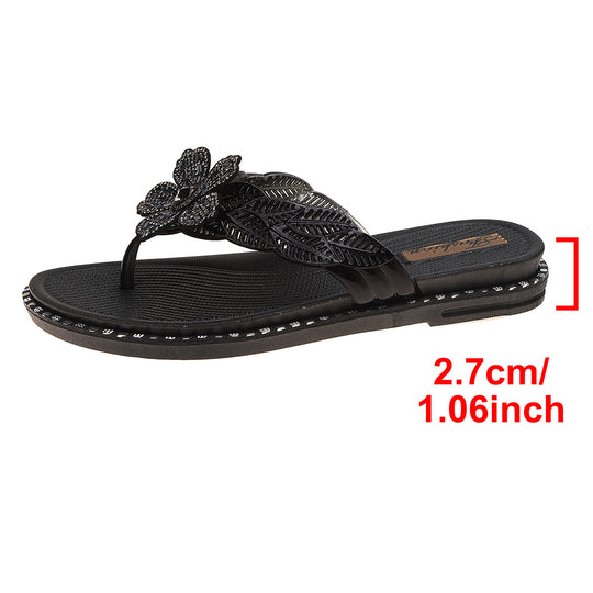 Damen modische Zehentrenner-Sandalen mit funkelndem Blumenschmuck R&B