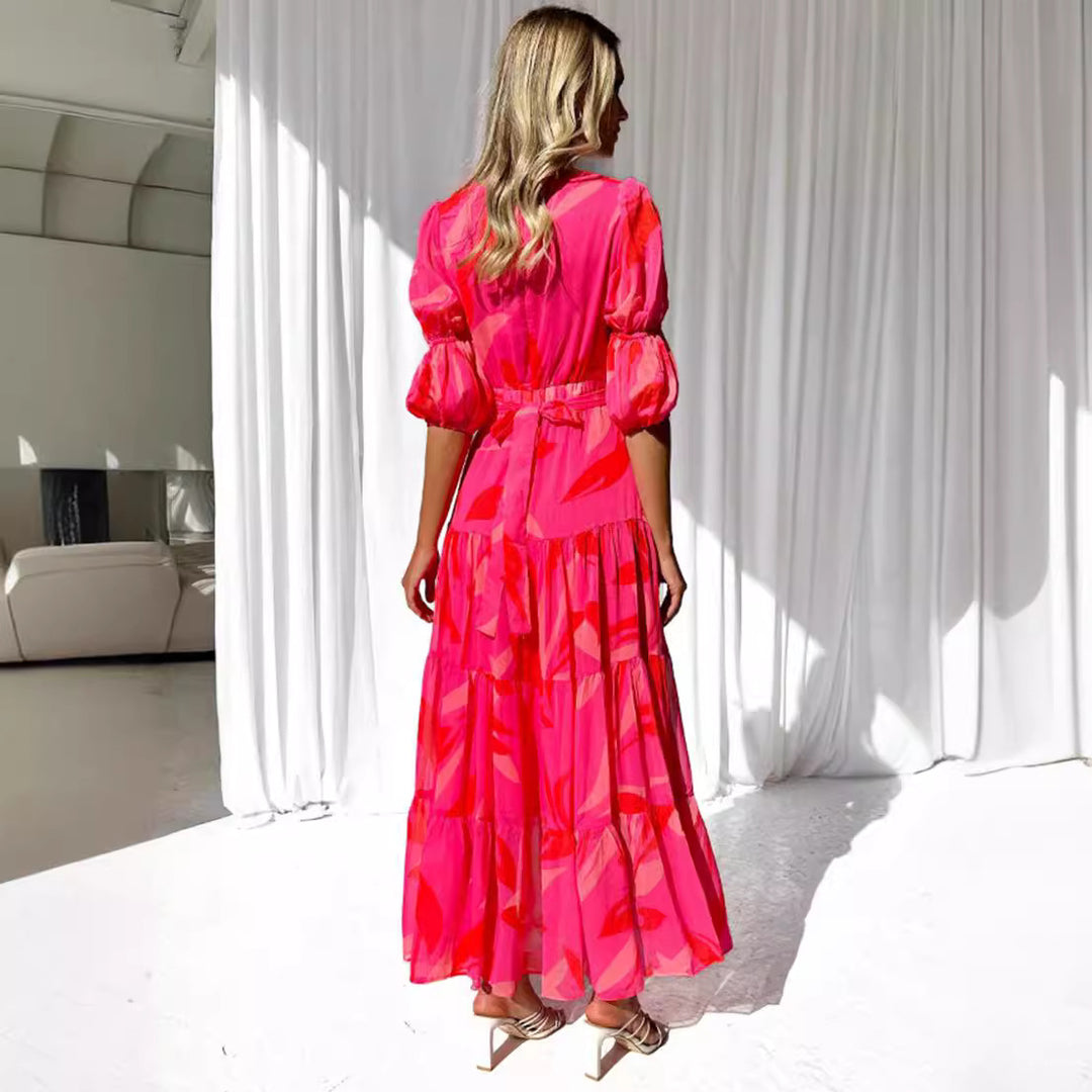 Damen Maxikleid mit voluminösen Ärmeln und schwingendem Saum Heidi-Mode