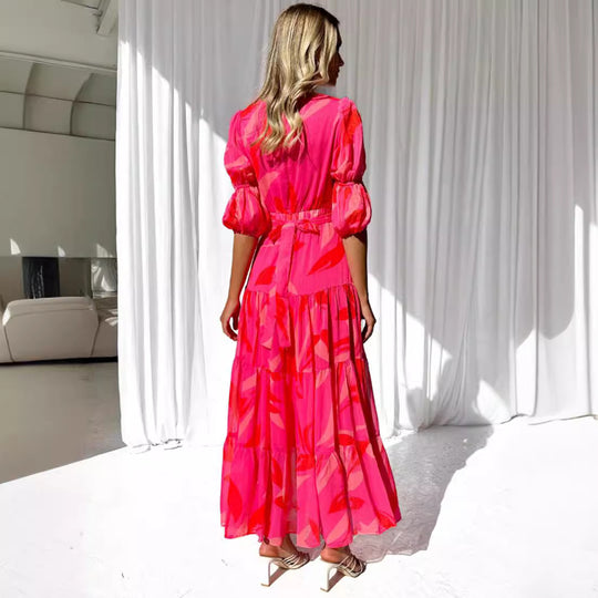 Damen Maxikleid mit voluminösen Ärmeln und schwingendem Saum Heidi-Mode