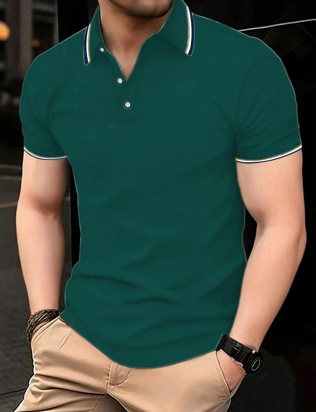 Herren Poloshirt mit modernem Kragen und sportlichem Schnitt R&B