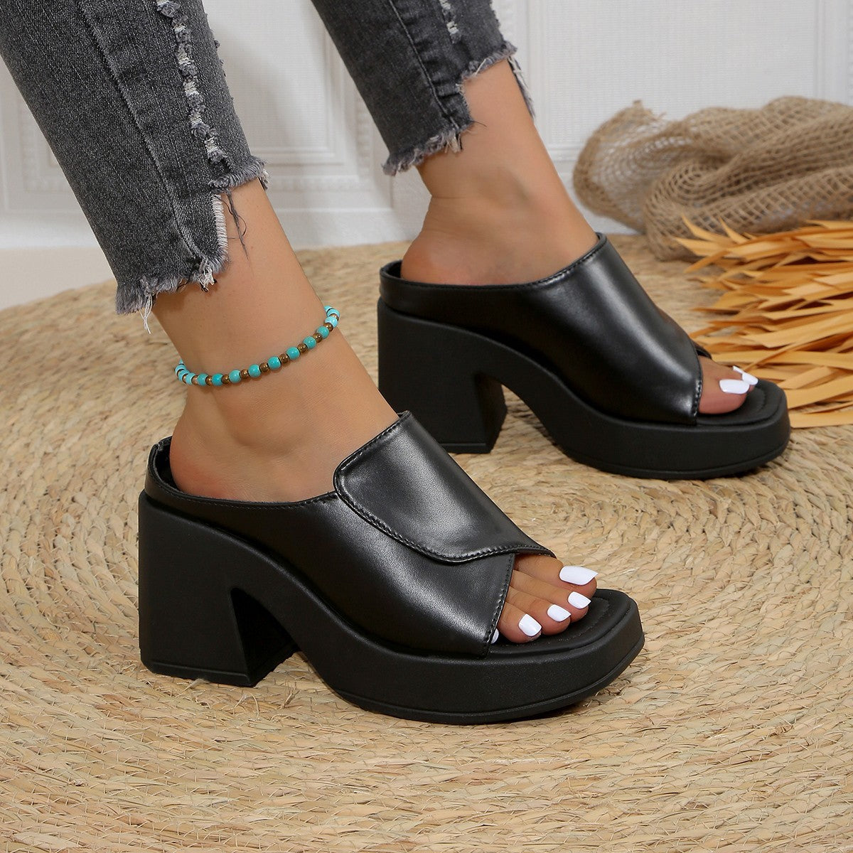 Damen Wedge-Pantoletten mit modischem Faltendesign und blockiertem Absatz R&B