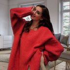 Damen lässiger Oversized-Pullover mit seitlichem Schlitzdesign R&B