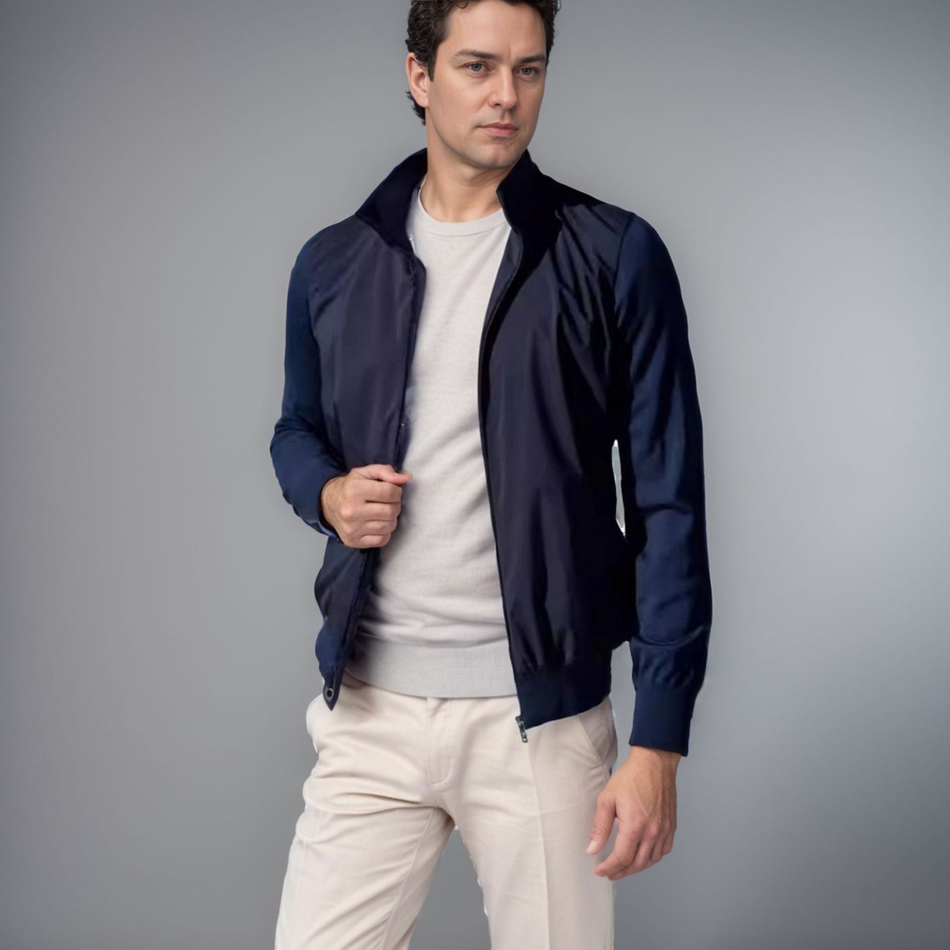 Herren sportliche Übergangsjacke mit modernem Stehkragen und elastischen Bündchen R&B