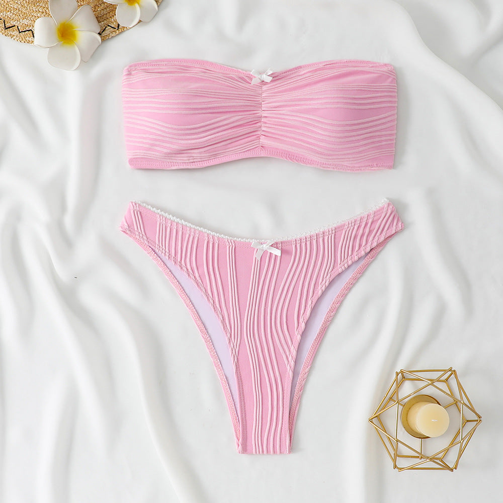 Damen Bandeau Bikini mit dekorativen Rüschen R&B