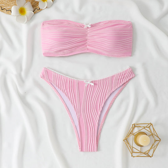 Damen Bandeau Bikini mit dekorativen Rüschen R&B