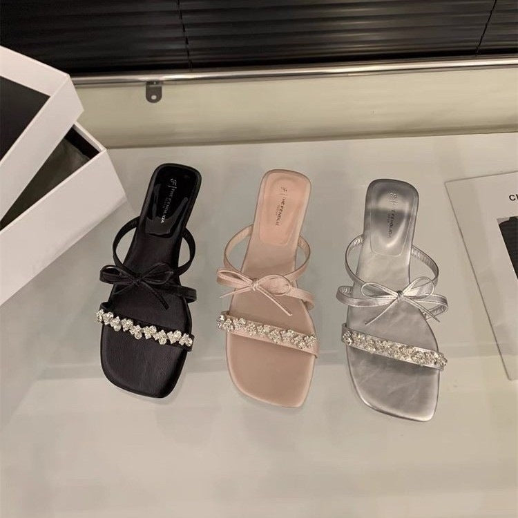 Damen elegante Flip-Flops mit funkelndem Strass und modischem Riemendesign EB