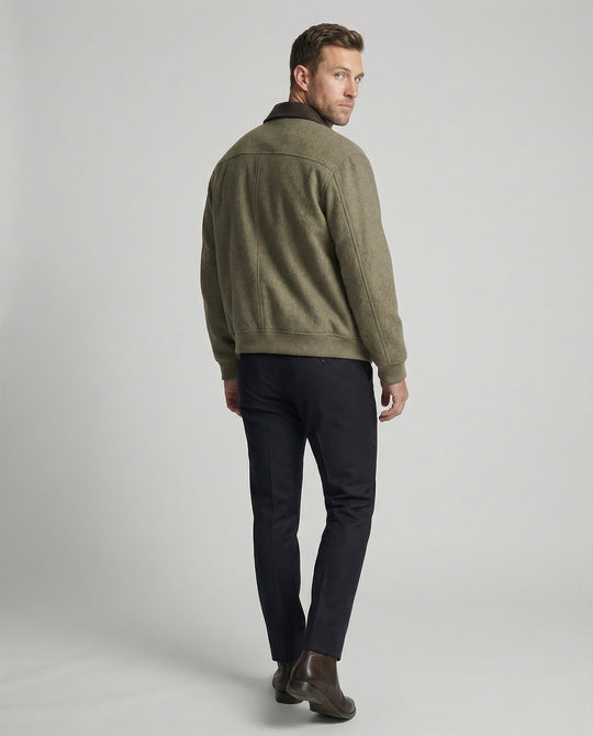 Herren kastig geschnittener Wollmix-Blouson mit Kunstlederkragen, Reißverschluss und Brusttasche mit Reißverschluss R&B