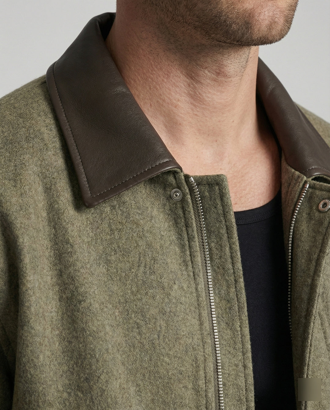 Herren kastig geschnittener Wollmix-Blouson mit Kunstlederkragen, Reißverschluss und Brusttasche mit Reißverschluss R&B