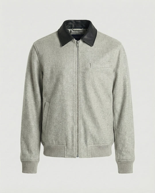 Herren kastig geschnittener Wollmix-Blouson mit Kunstlederkragen, Reißverschluss und Brusttasche mit Reißverschluss R&B
