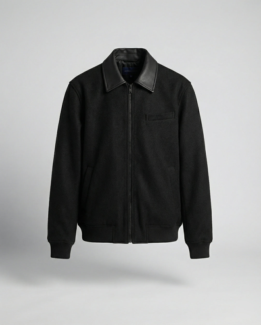 Herren kastig geschnittener Wollmix-Blouson mit Kunstlederkragen, Reißverschluss und Brusttasche mit Reißverschluss R&B