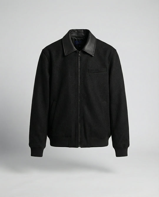 Herren kastig geschnittener Wollmix-Blouson mit Kunstlederkragen, Reißverschluss und Brusttasche mit Reißverschluss R&B