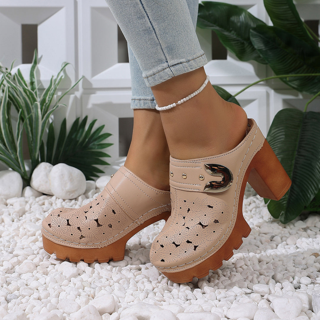 Damen modische Clogs mit perforiertem Design und elegantem Blockabsatz R&B
