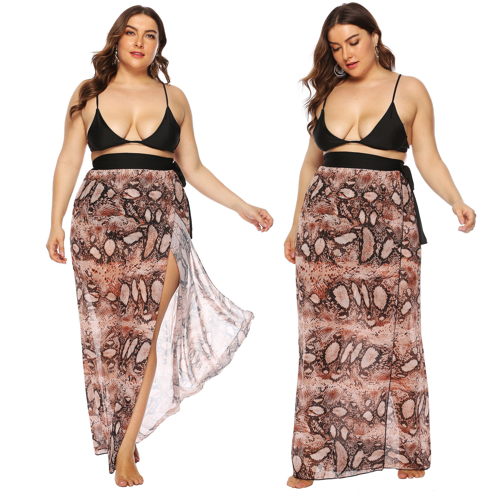 Damen Beach-Kimono aus transparentem Stoff mit trendigem Schlangenprint R&B