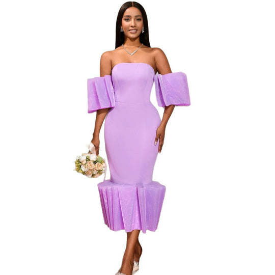 Damen Elegantes Kleid mit voluminösen Rüschenärmeln R&B