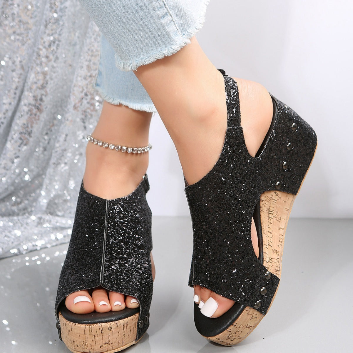 Damen Glitzerndes Keilsandaletten R&B