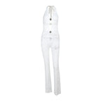 Damen Jumpsuit mit elegantem Spitzendetail und tiefem V-Ausschnitt R&B
