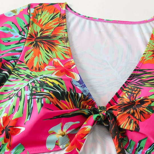 Damen Bikini-Set mit floralen Mustern und leichtem Überwurf R&B