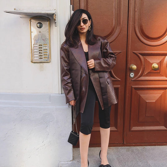 Damen modischer Kunstleder-Blazer mit Croco-Optik R&B