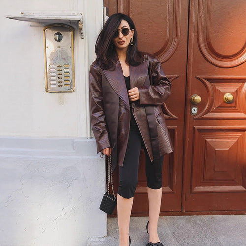 Damen modischer Kunstleder-Blazer mit Croco-Optik R&B